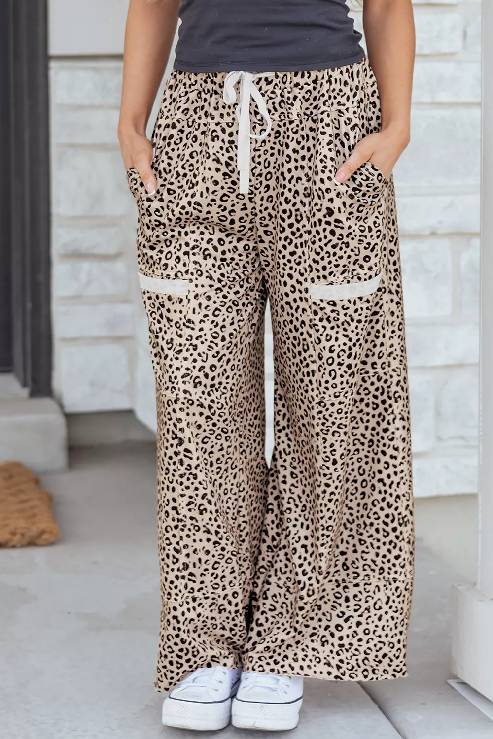 Leopard Print Wide-Leg Pants with Drawstring, image 6