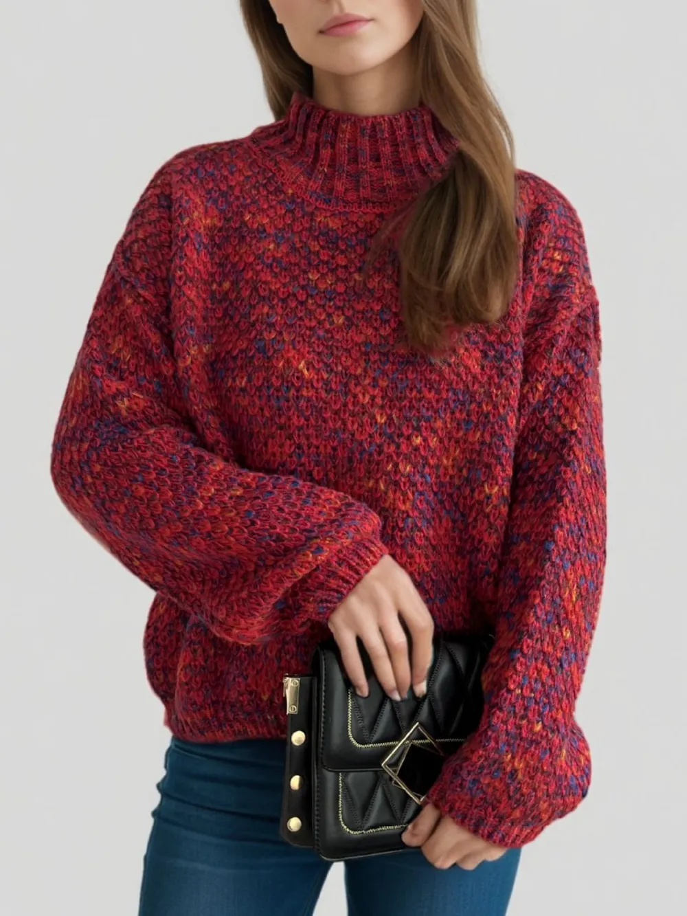 Heathered Turtleneck Dropped Shoulder Sweater, image 4