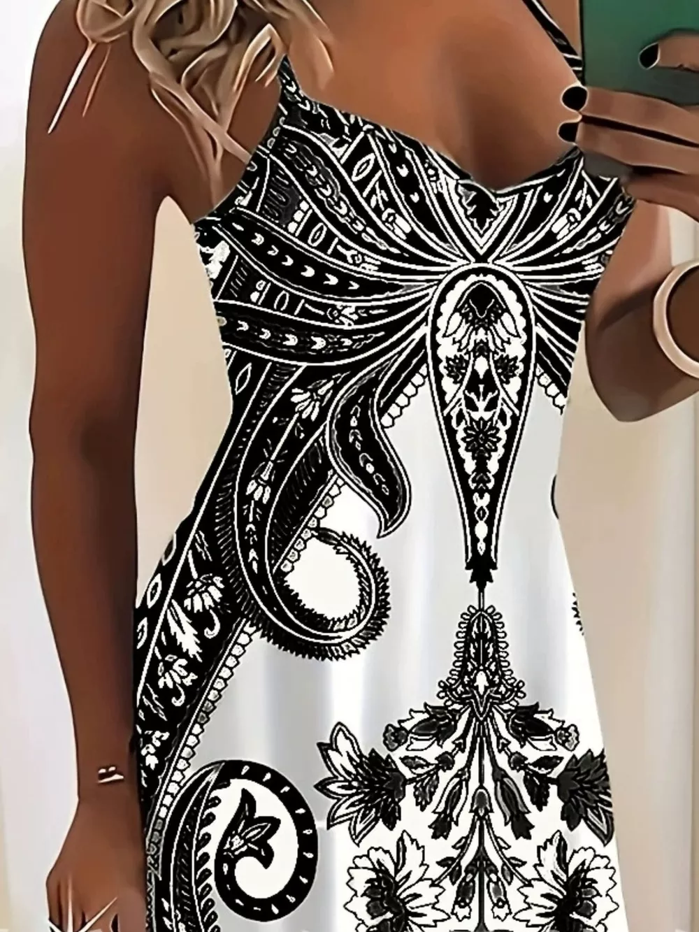 Printed Spaghetti Strap Maxi Dress, image 2