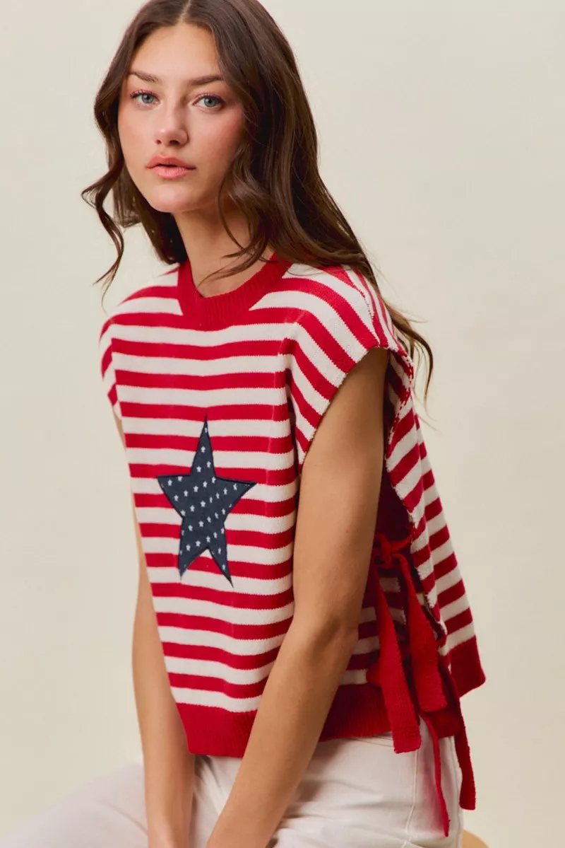 Stripe Star Patch 4th Of July Side Tie Vest Top, image 6