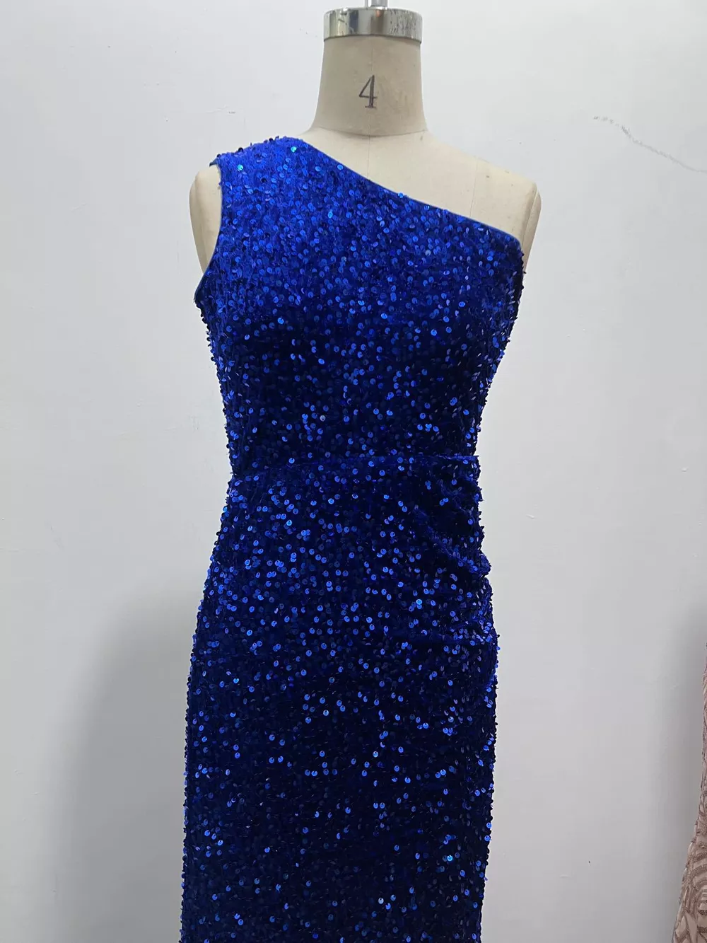 One-Shoulder Ruched Sequin High-Slit Evening Dress, image 30