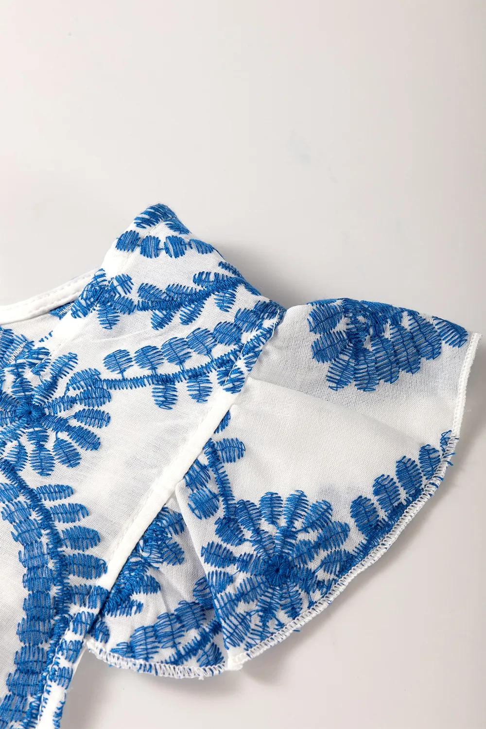 Boho Print Ruffled Cap Sleeve Crew Neck Blouse, image 3