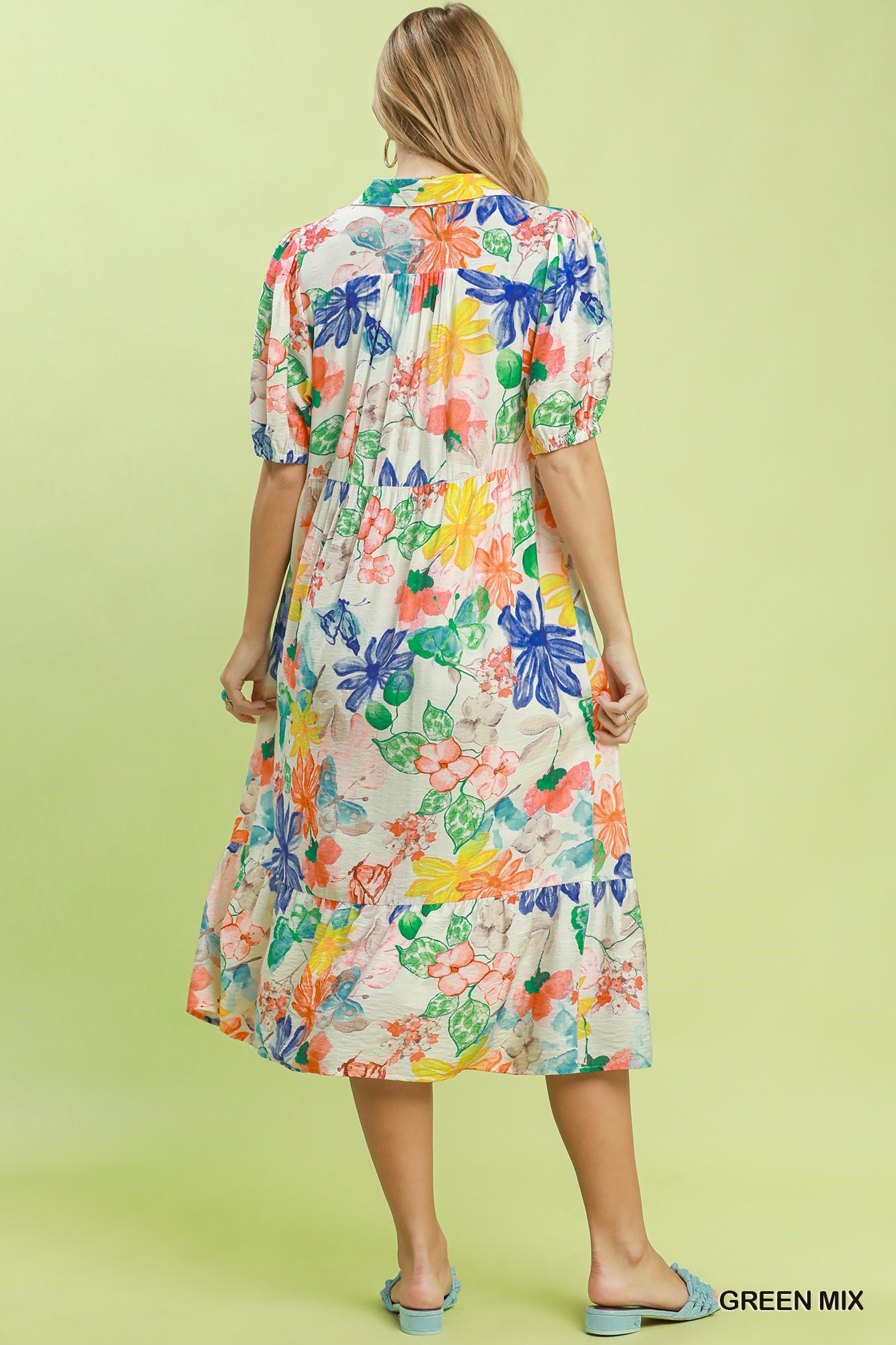 Watercolor Floral Tiered Midi Dress, image 3