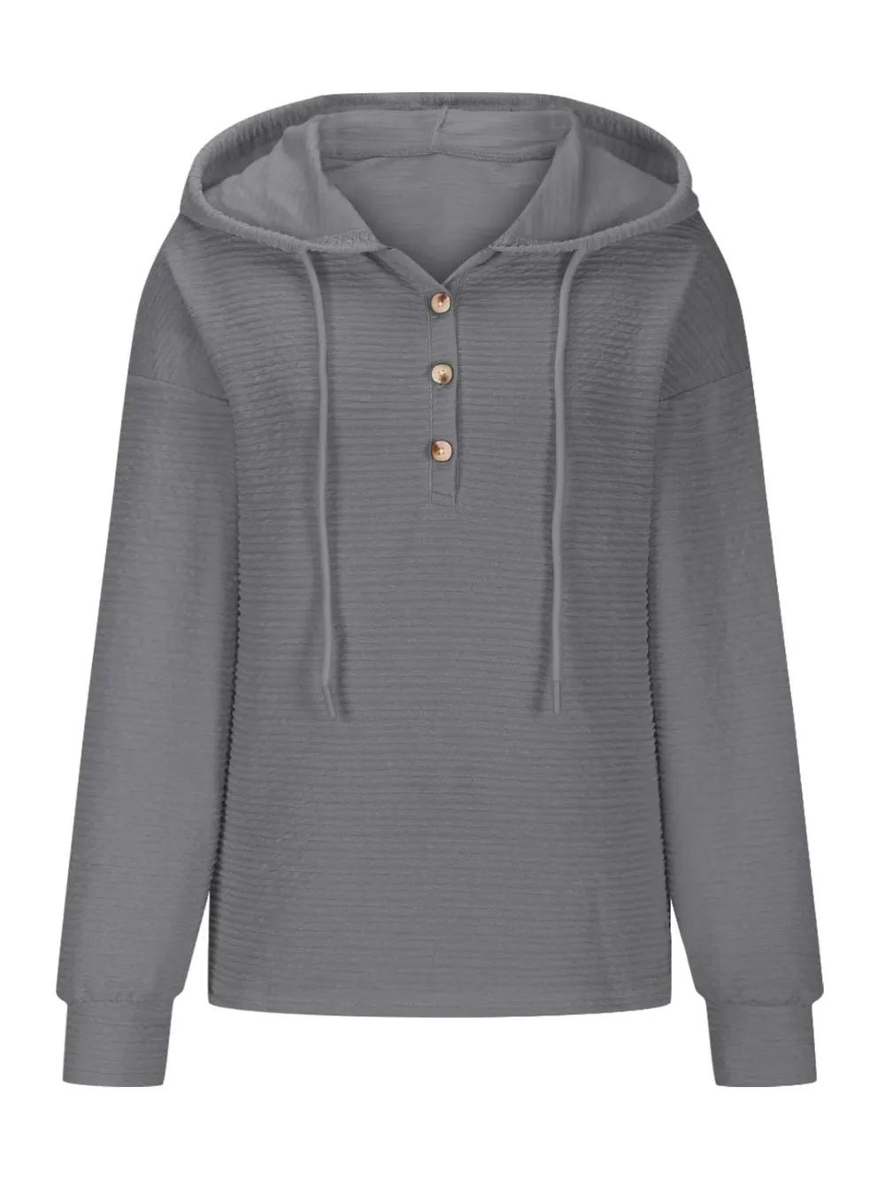 Drawstring Quarter Button Long Sleeve Hoodie, image 8