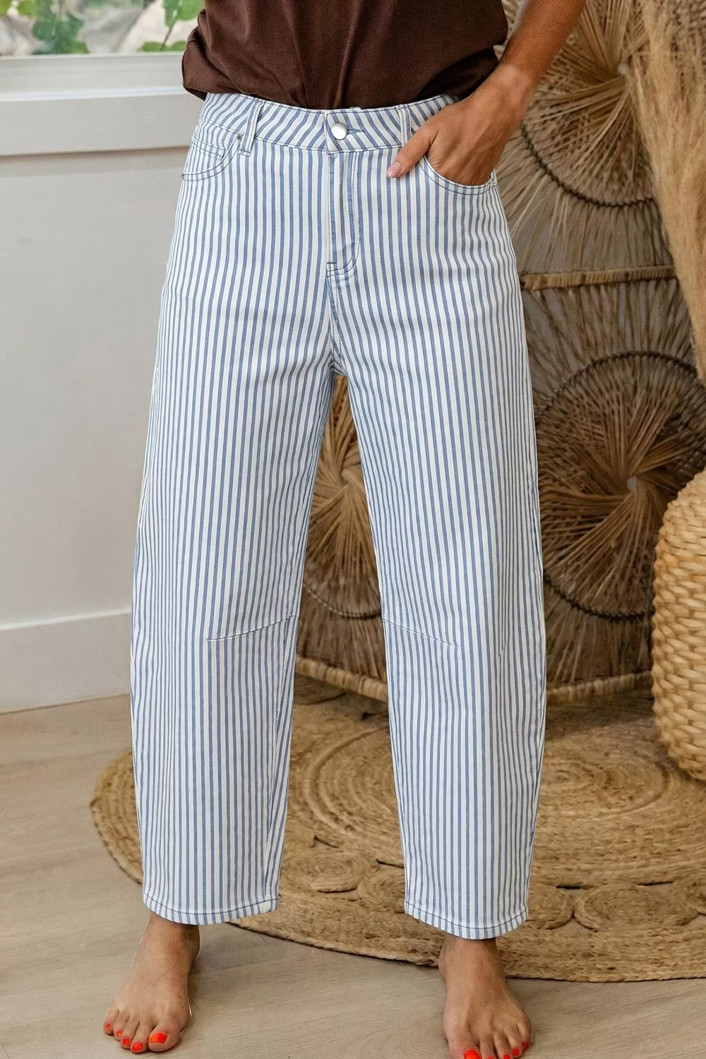 Striped Barrel Leg Jeans