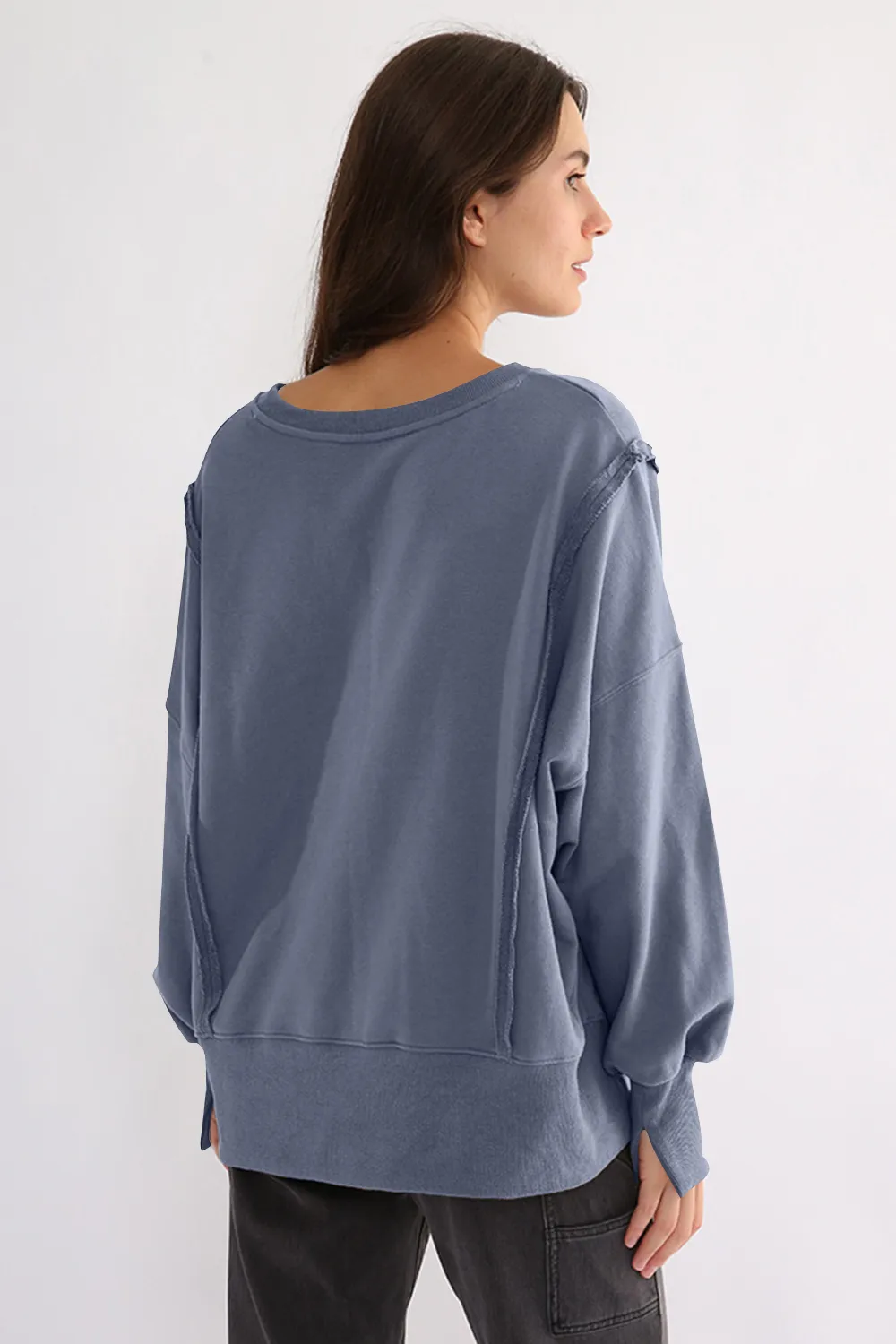 Exposed Seam High-Low Long Sleeve Sweatshirt, image 8