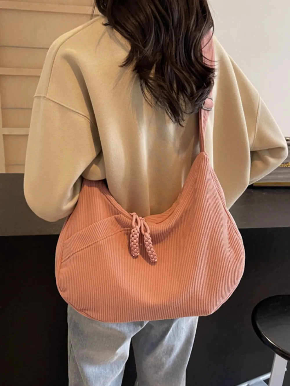Ribbed Adjustable Strap Shoulder Bag, image 21