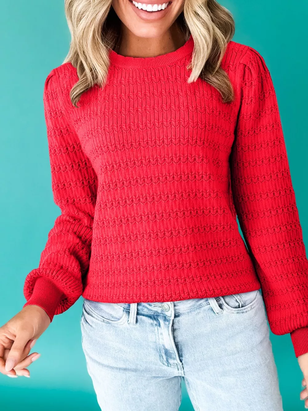 Ribbed Cuffs Crew Neck Sweater, image 2