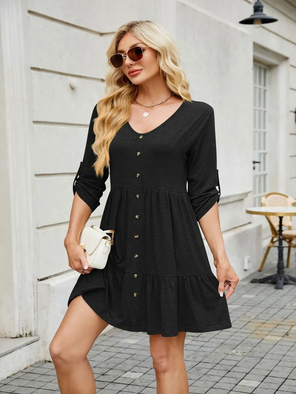 Tiered Ruched V-Neck Mini Dress, image 9