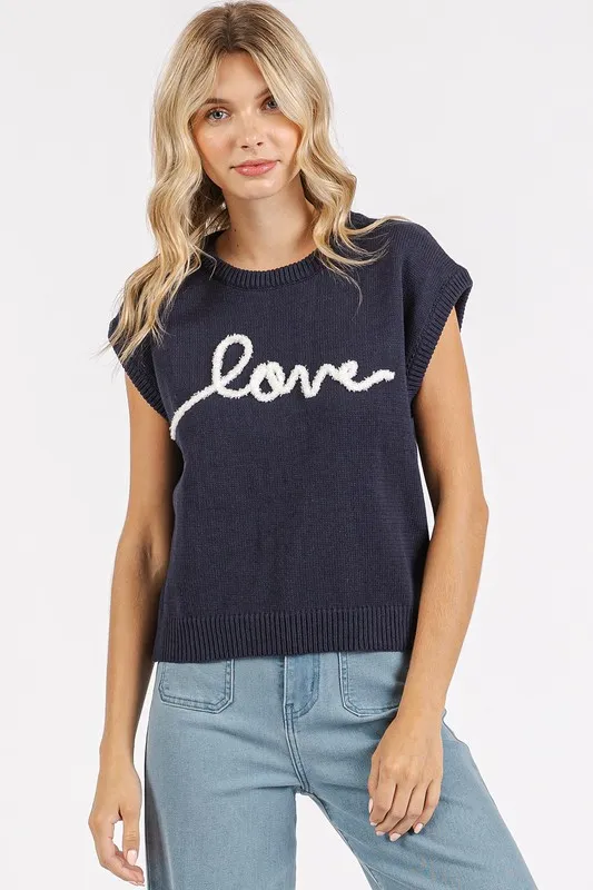 Contrast Letter Round Neck Cap Sleeve Knit Top, image 3