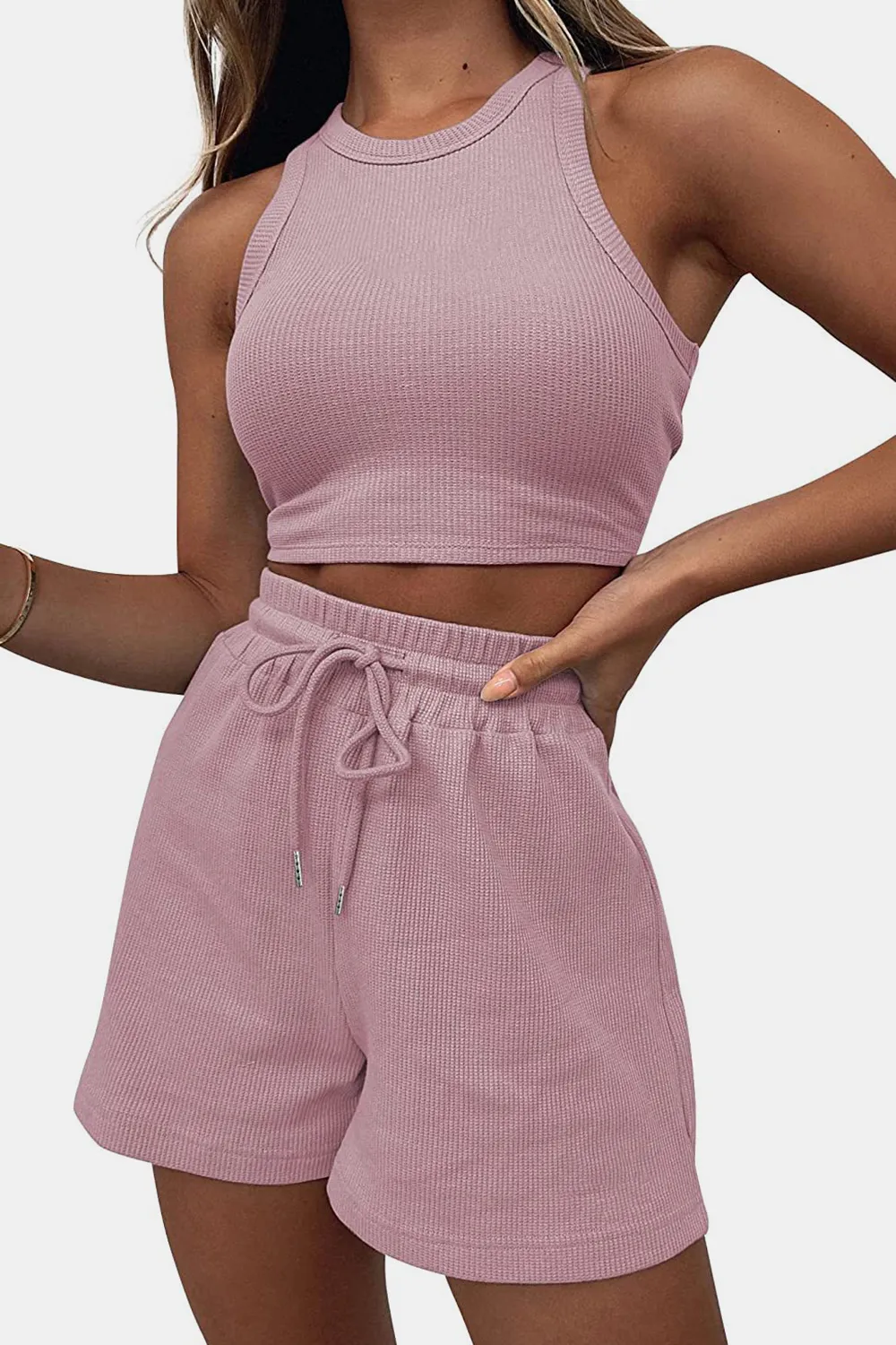 Round Neck Top and Drawstring Shorts Set, image 5