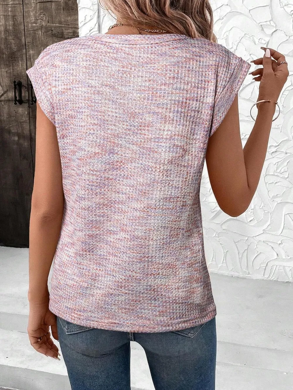 Round Neck Knit Cap Sleeve Top, image 3