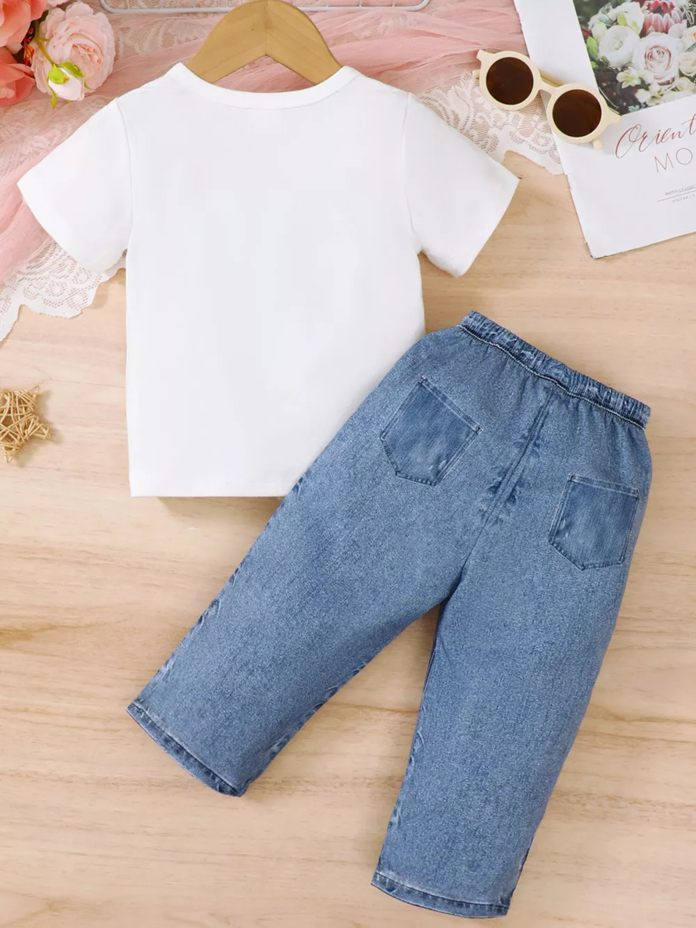 Children's Star Round Neck Tee and Pants Set, image 2