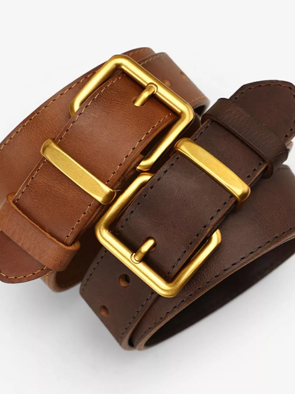 Classic Leather Belt with Golden Buckle, image 2