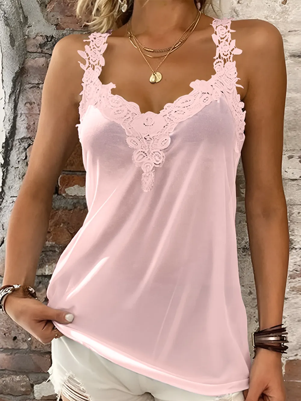 Full Size Lace Detail V-Neck Tank, image 4