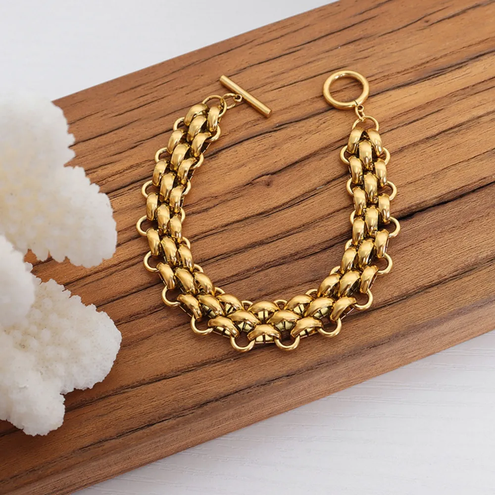 Gold Chain Link Jewelry Set with Necklace and Bracelet, image 4
