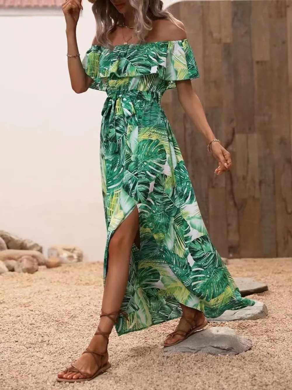 Ruffled Printed Off Shoulder Maxi Dress, image 4