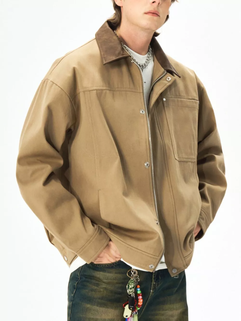 Men's Plus Size Snap Down Long Sleeve Jacket, image 2