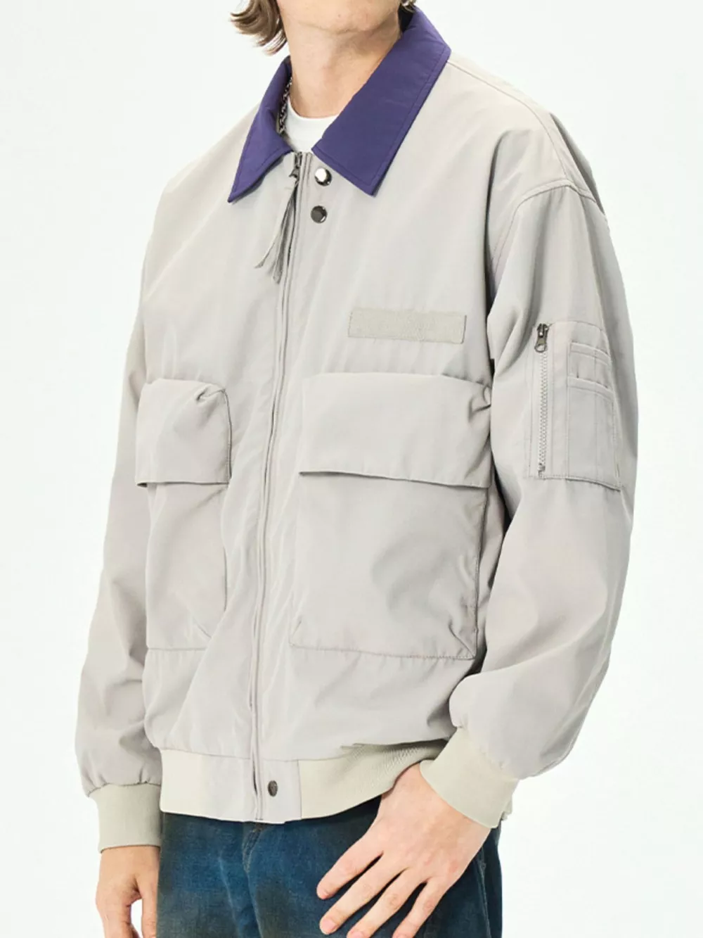 Men's Plus Size Zip Up Casual Bomber Jacket, image 7