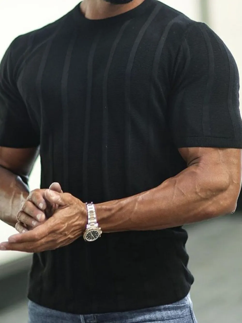 Men's Plus Size Striped Round Neck Short Sleeve T-Shirt, image 2