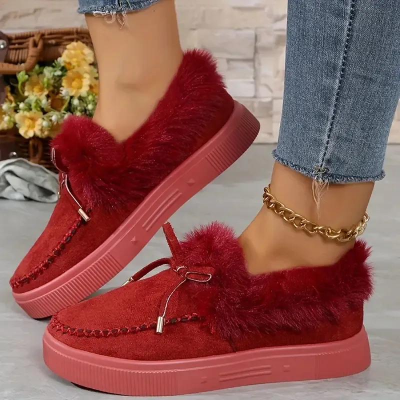 Bow Furry Round Toe Flat Slip-Ons, image 6