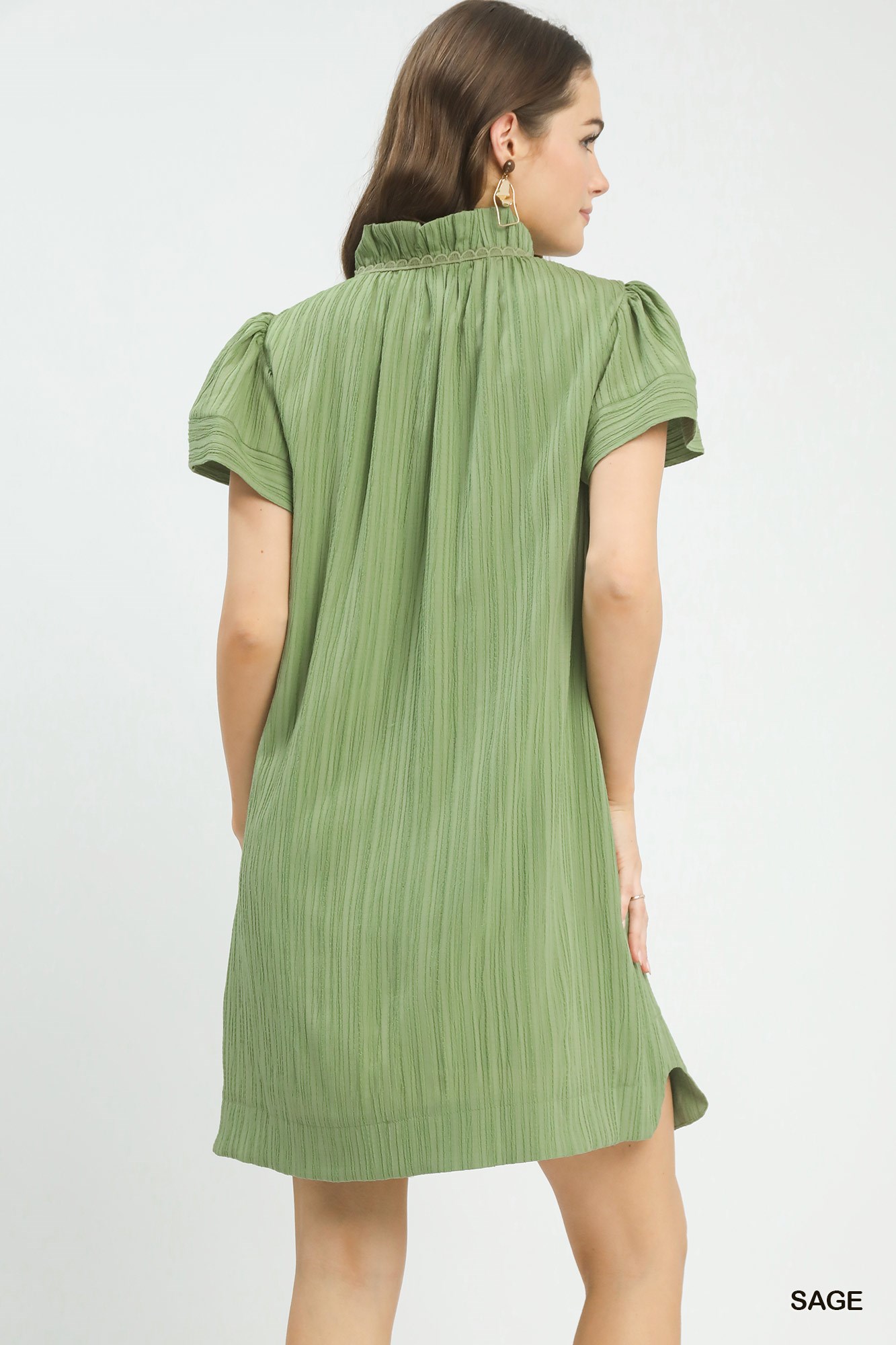 Flutter Sleeve V-Neck Shift Dress, image 3