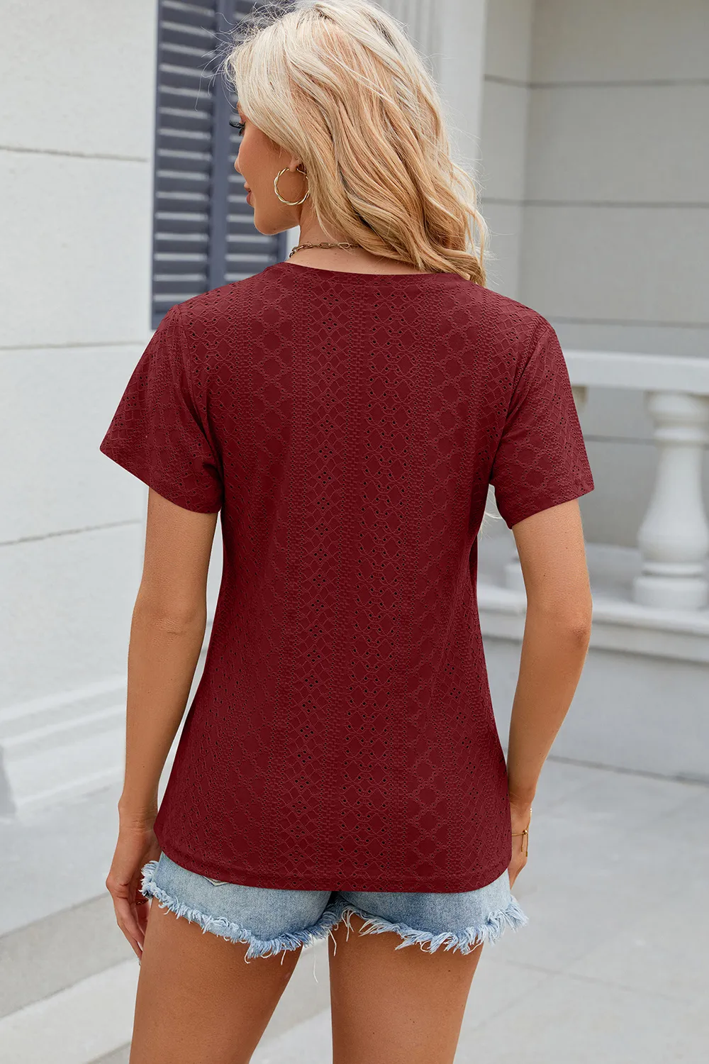 Eyelet Surplice Short Sleeve T-Shirt, image 3