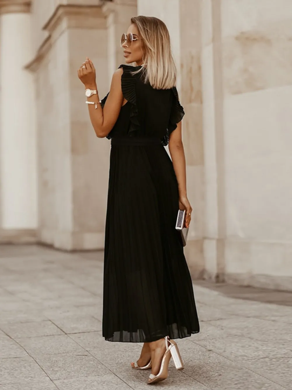 Tied Surplice Cap Sleeve Pleated Dress, image 13