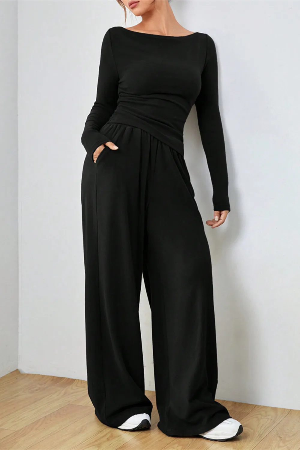 Boat Neck Long Sleeve Top and Pants Set, image 16
