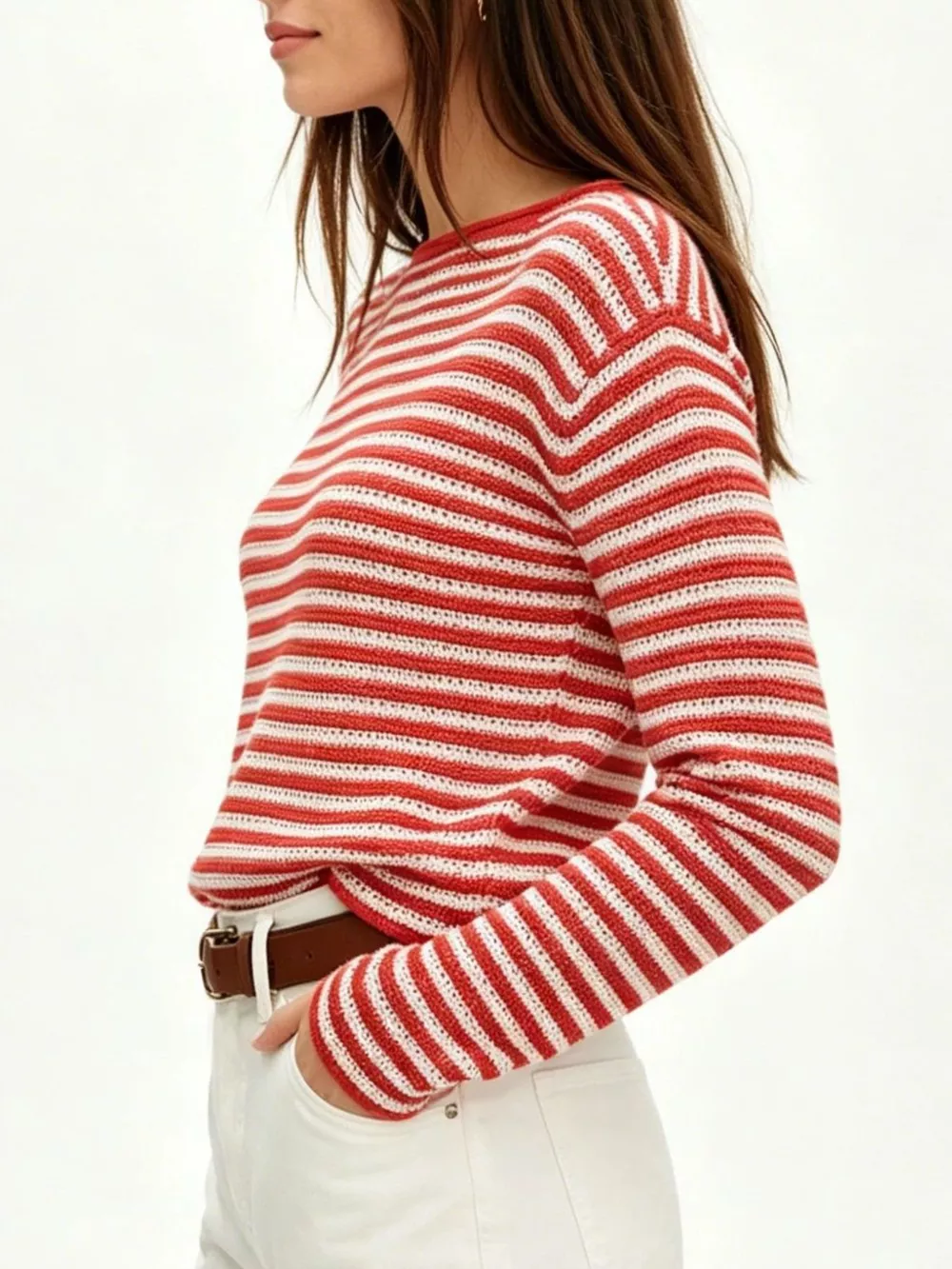 Striped Boat Neck Knit Sweater, image 7