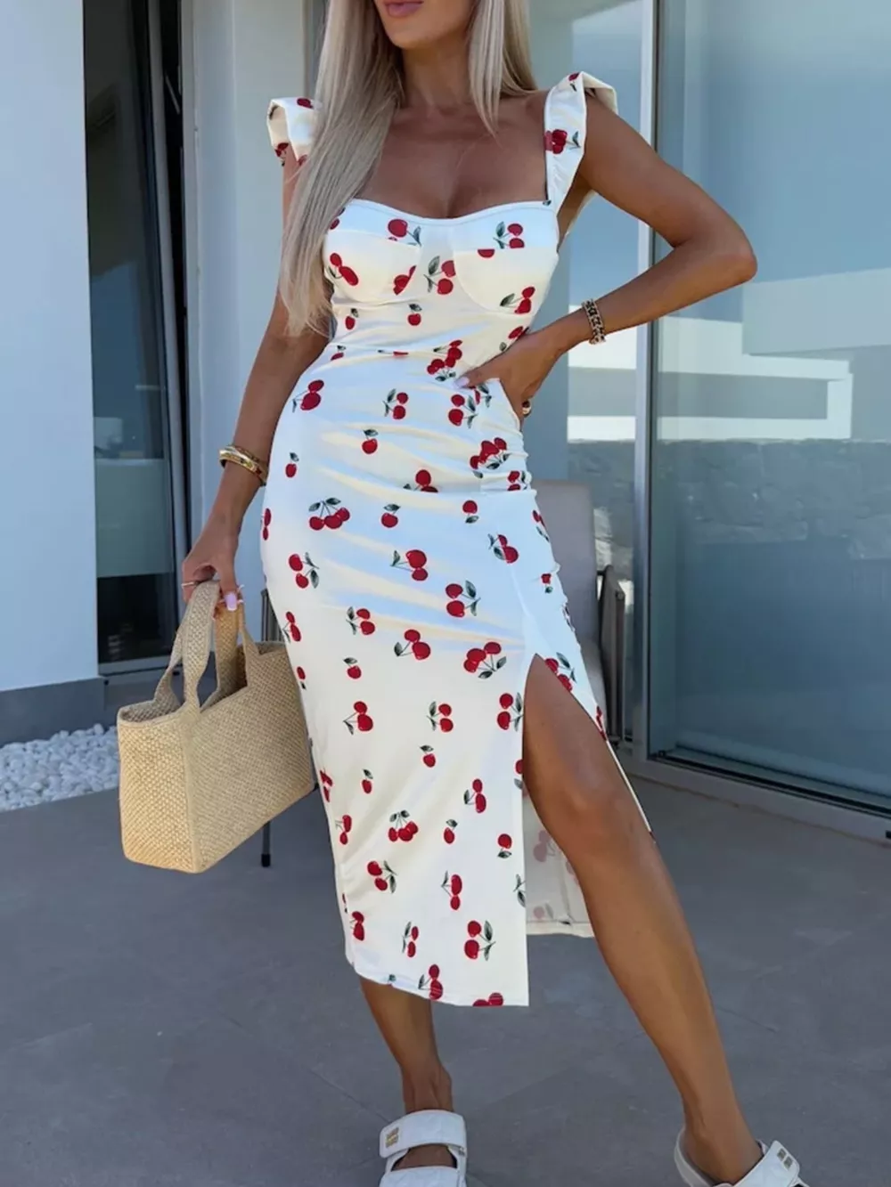 Slit Sweetheart Neck Midi Dress, image 16