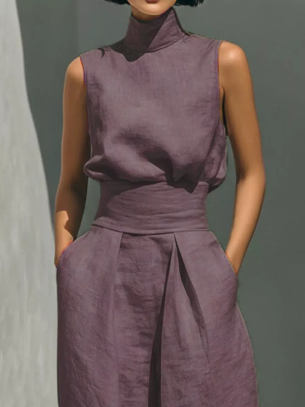 Full Size Turtleneck Sleeveless Top and Wide Leg Pants Set Plus Size, image 23