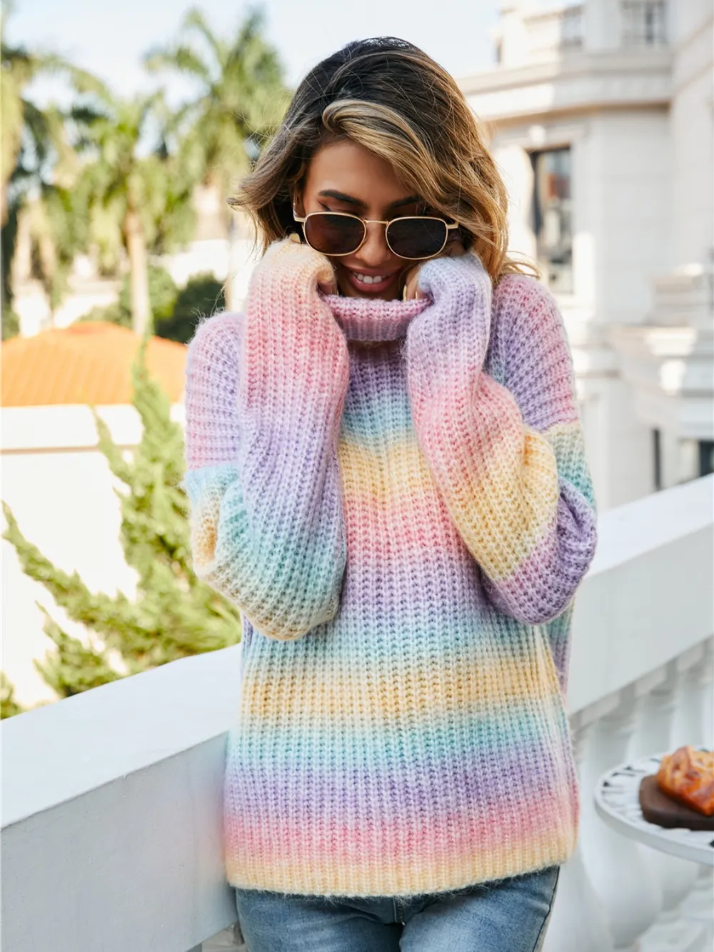 Contrast Turtleneck Dropped Shoulder Sweater, image 6