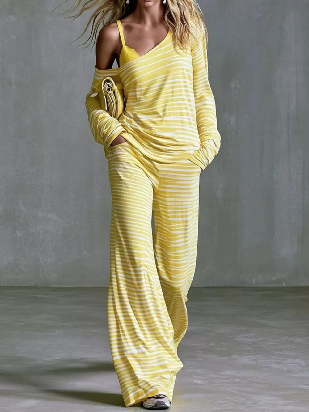 Striped Boat Neck Top and Pants Set