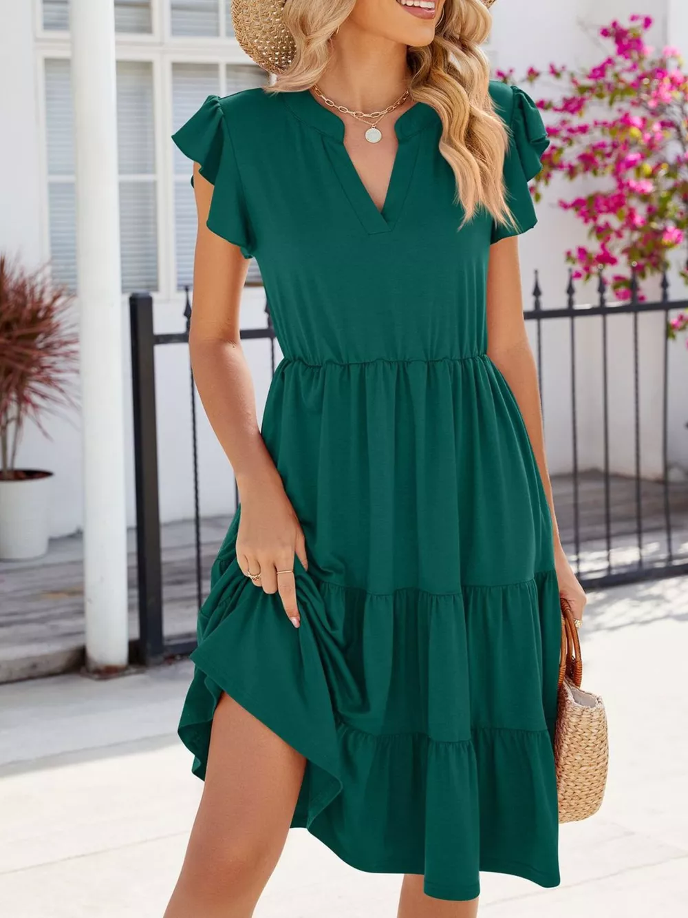 Ruffled Notched Tiered Midi Dress, image 7