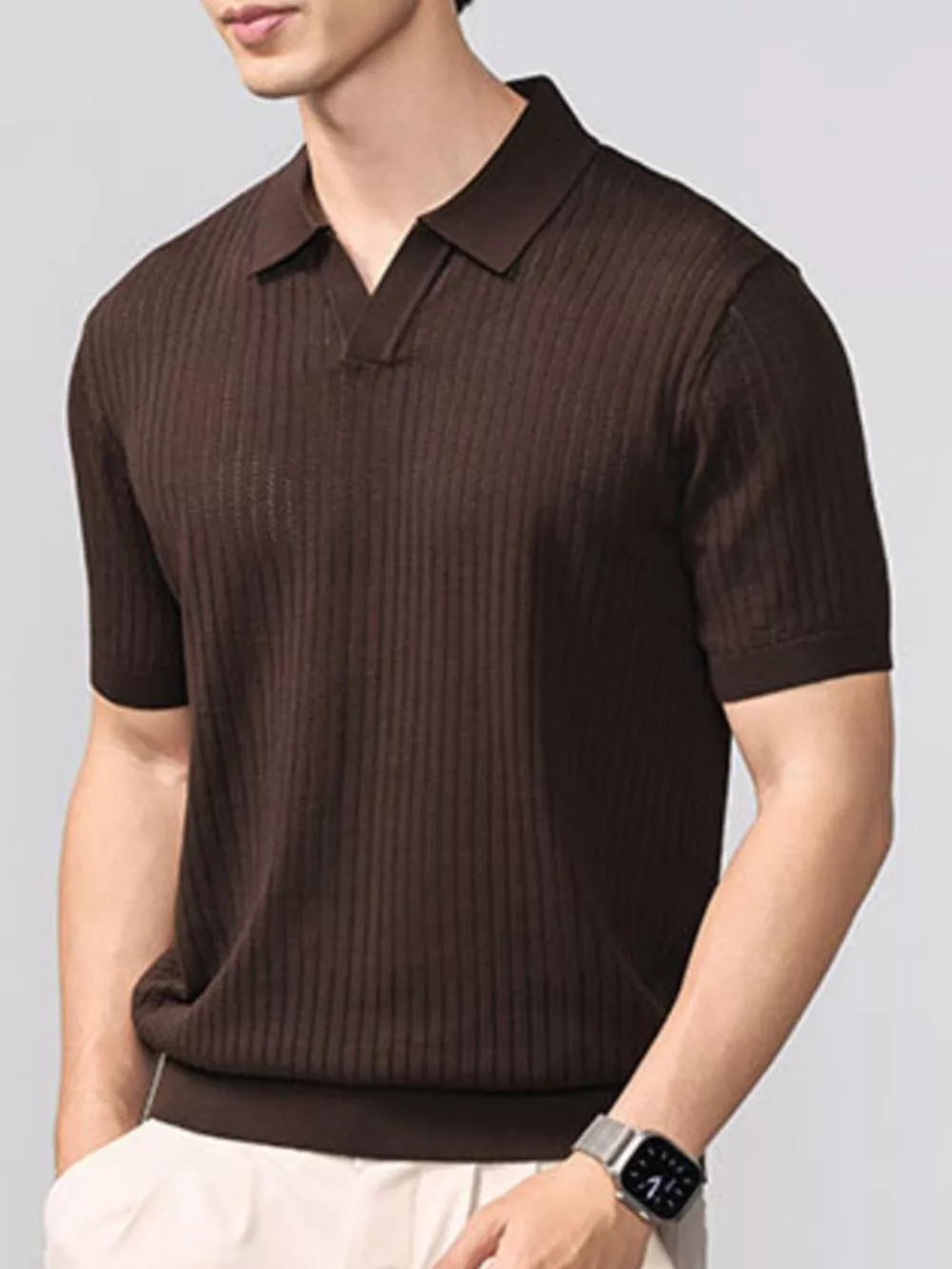 Men's Plus Size Short Sleeve Breathable Knit Polo, image 2