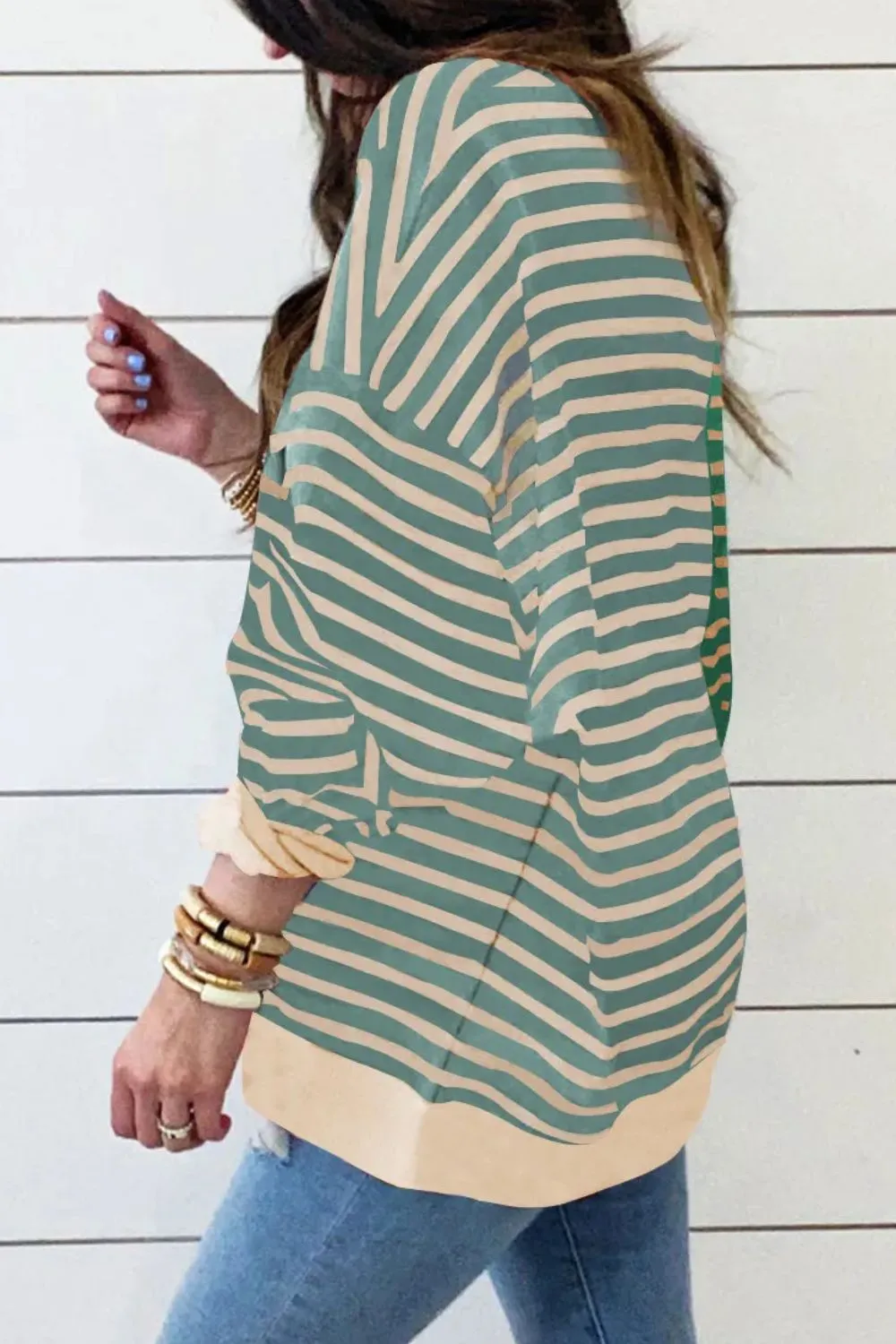 Contrast Stripes Round Neck Long Sleeve Sweatshirt, image 5