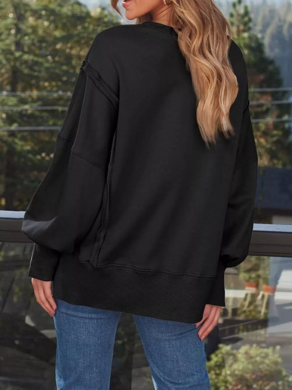 Side Slit Long Sleeve Oversized Sweatshirt, image 28