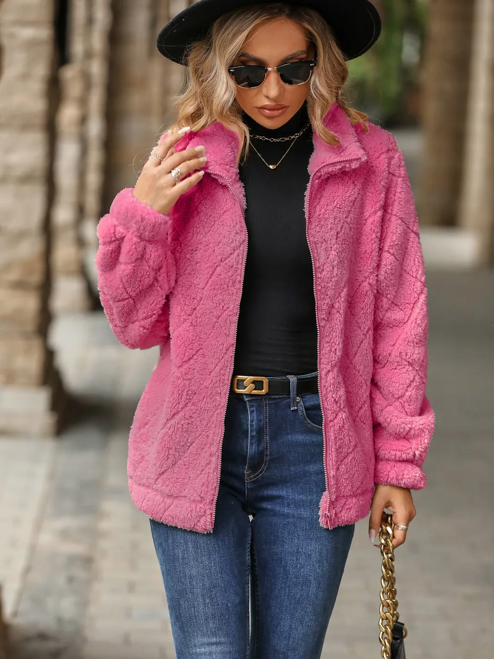 Fuzzy Pocketed Zip Up Jacket, image 16