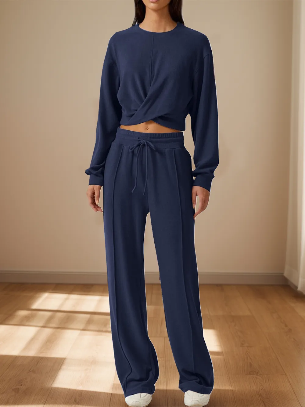 Crisscross Round Neck Top and Drawstring Pants Set, image 6