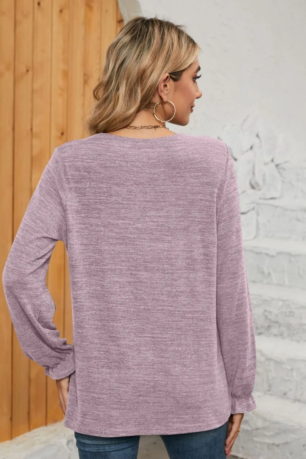 Ruched Round Neck Flounce Sleeve T-Shirt, image 26
