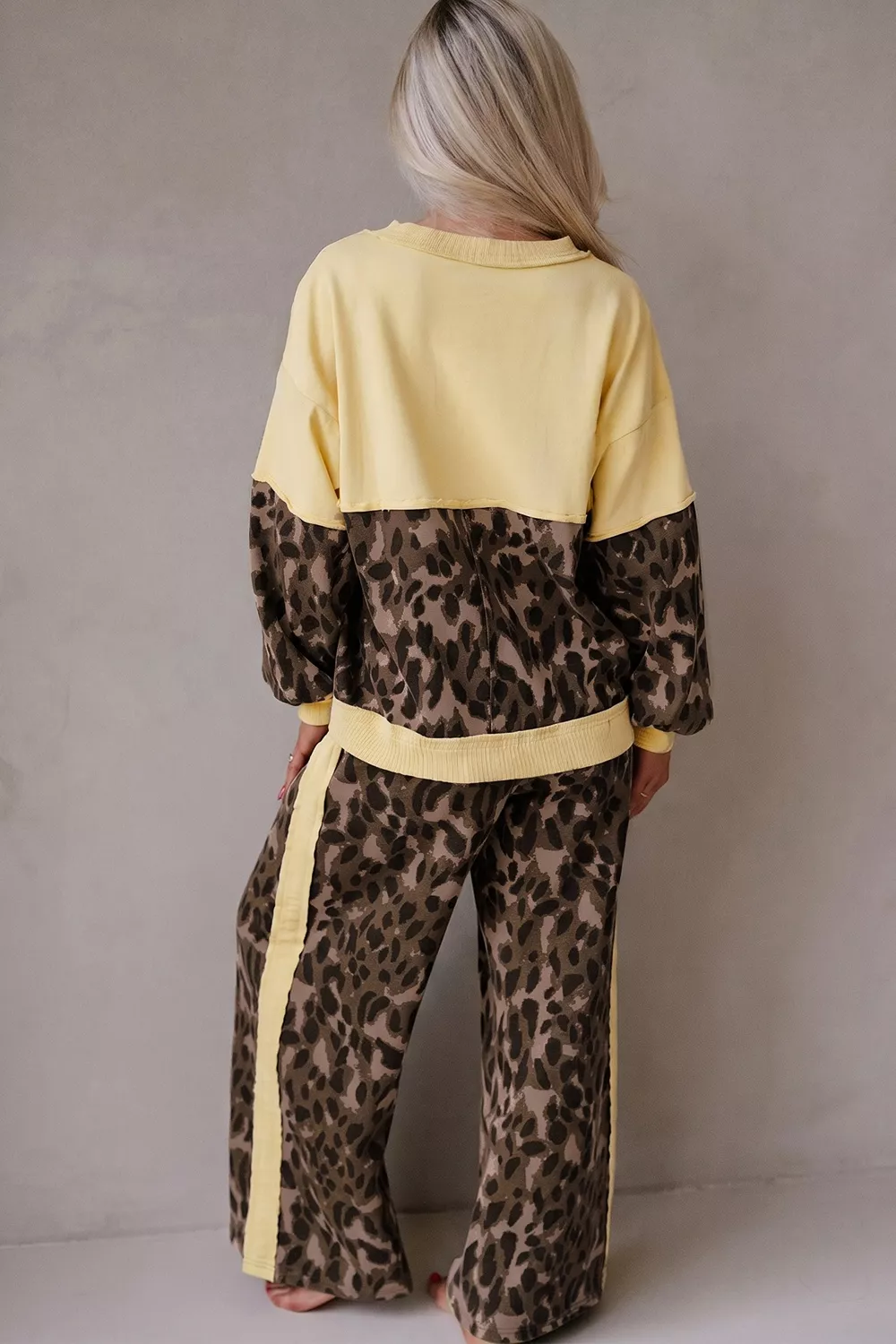 Leopard Print Long Sleeve V-Neck Top & Wide Leg Pant Set, image 4