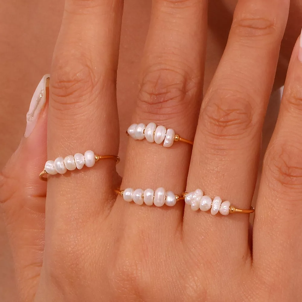 18K Gold-Plated Baroque Pearl Ring, image 4