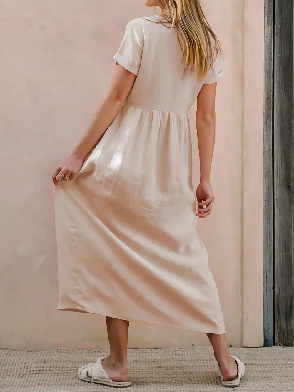 V-Neck Short Sleeve Midi Dress, image 2