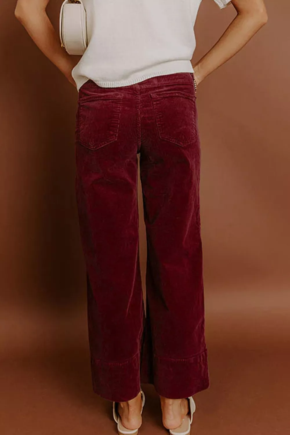 Corduroy Solid Color High Waist Wide Leg Pants, image 3
