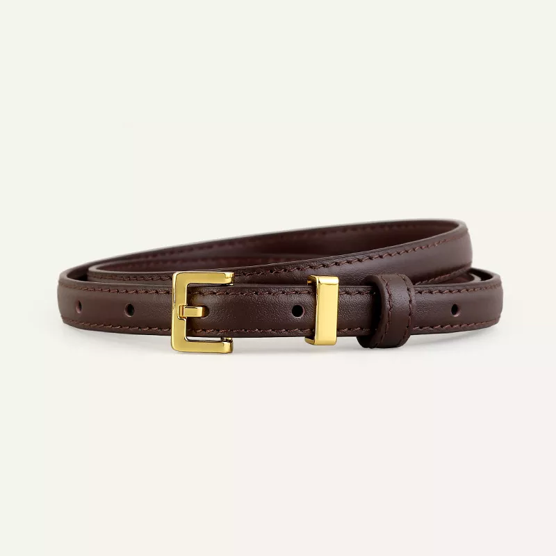 Skinny Leather Belt with Golden Buckle, image 6