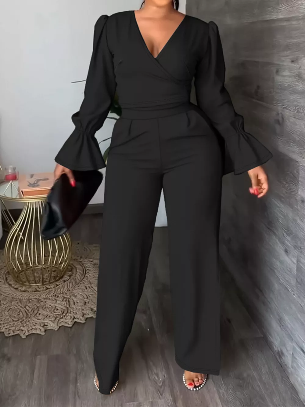 Plus Size Flounce Sleeve Top and Pants Set, image 5