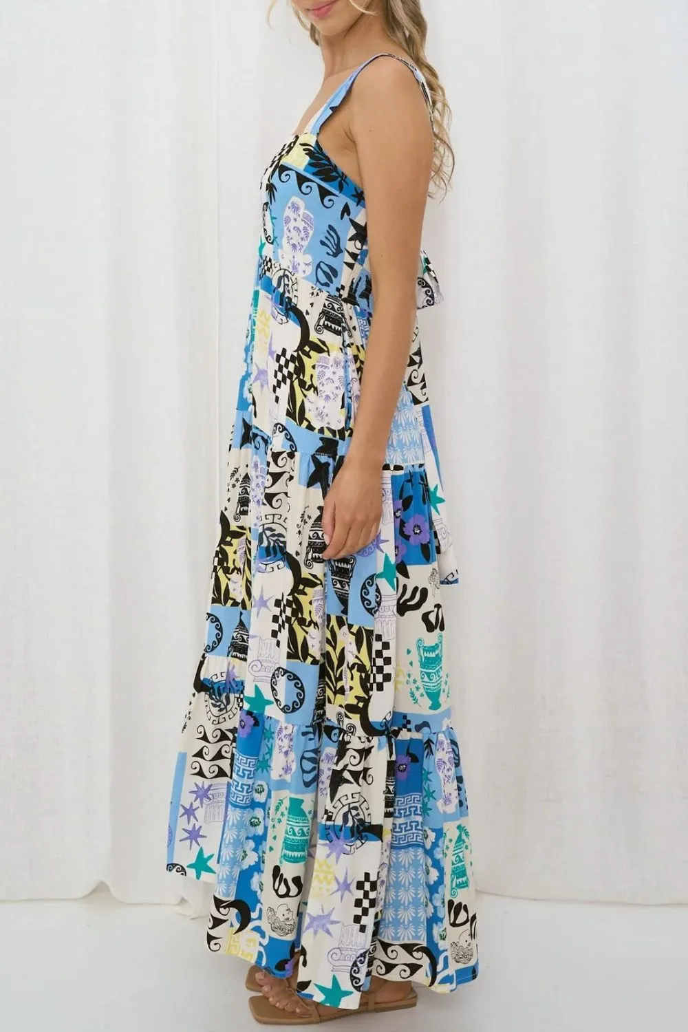 Printed Square Neck Wide Strap Maxi Dress, image 11
