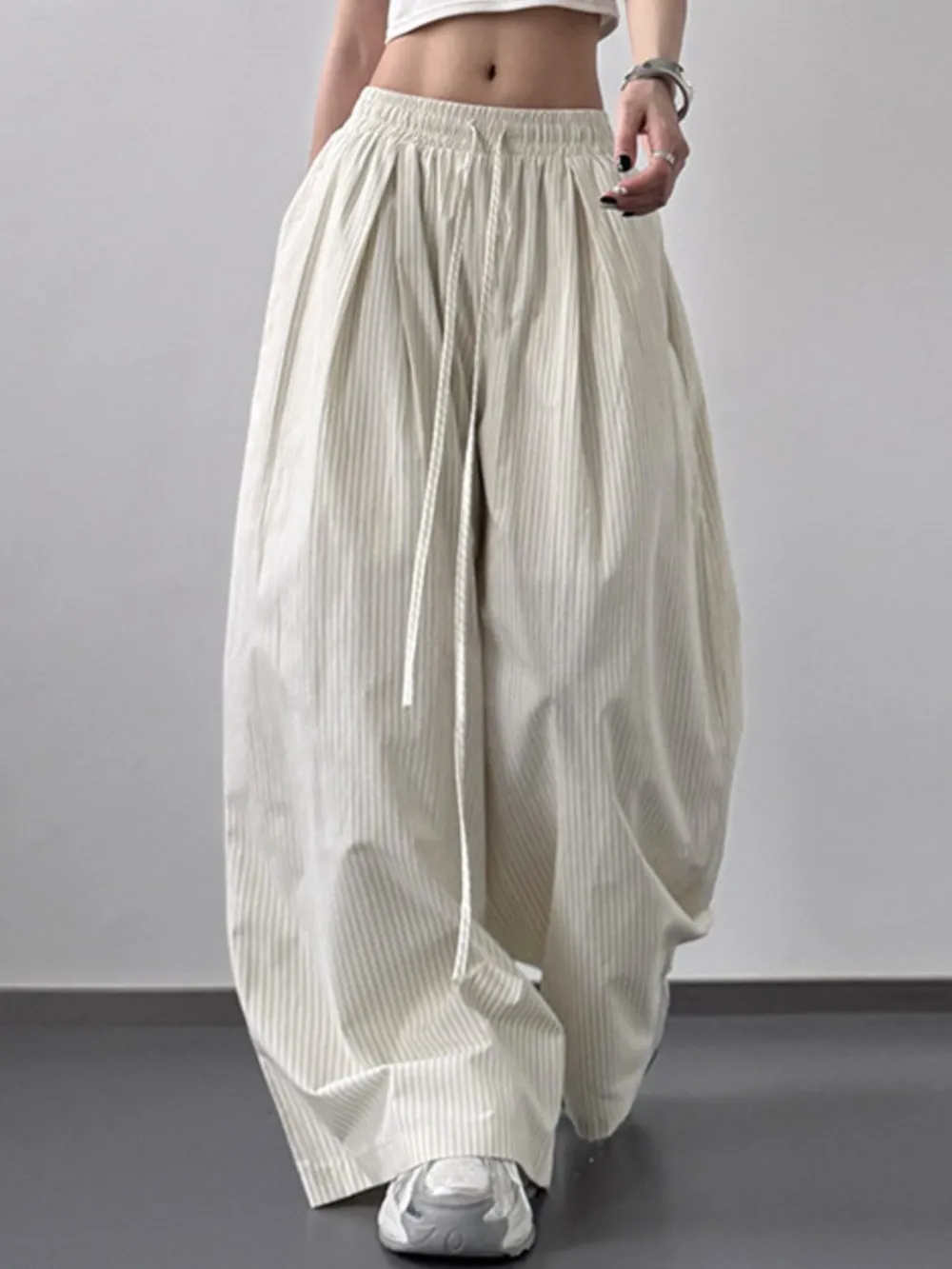 Striped Wide Leg Drawstring Pants, image 7