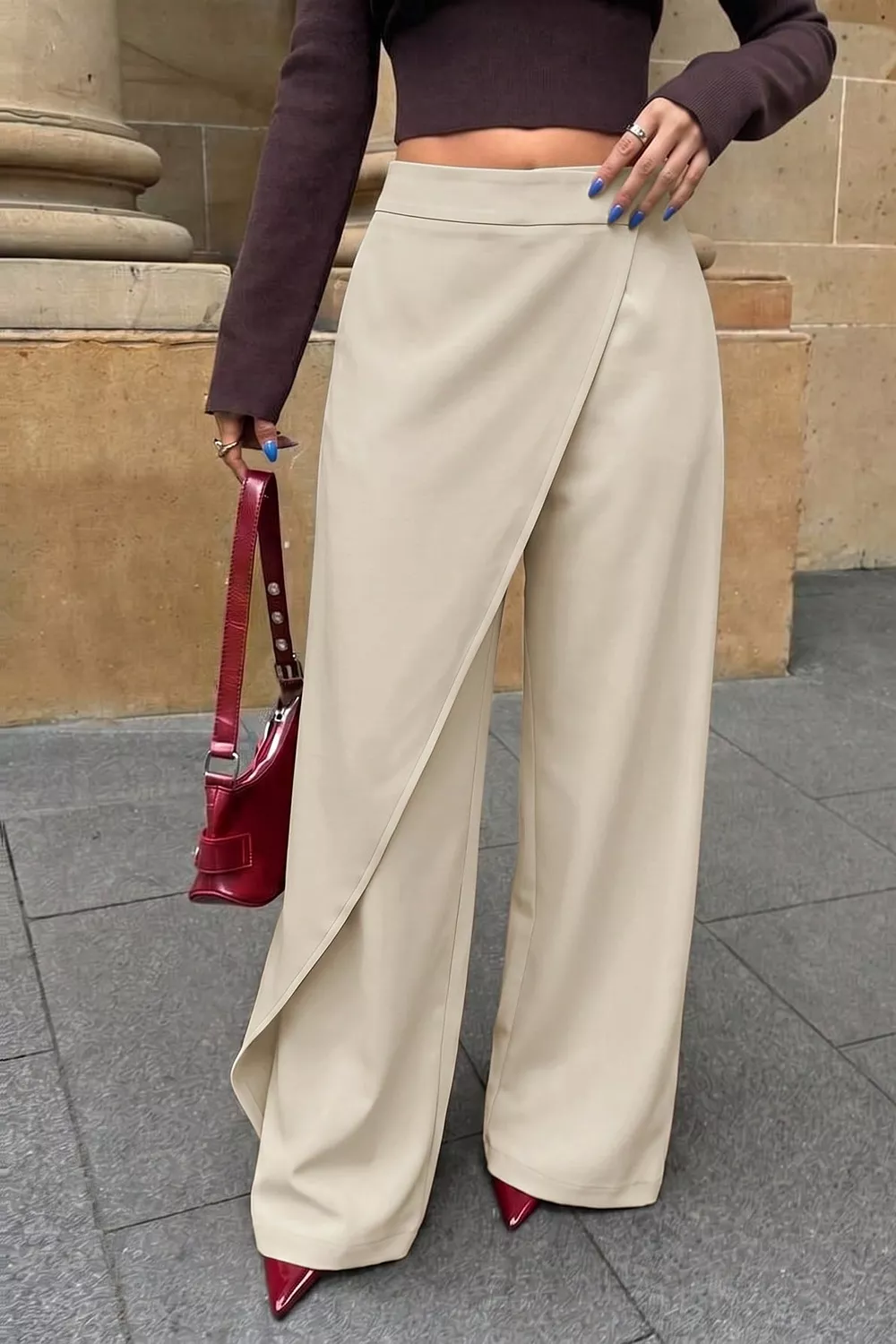 Asymmetrical Wrap Wide-Leg Pants, image 2